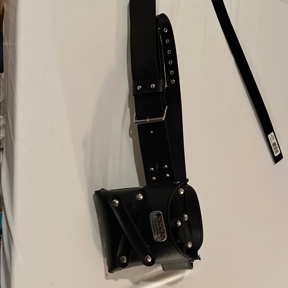 Black studded faux Leather Belt Bag, salon tools